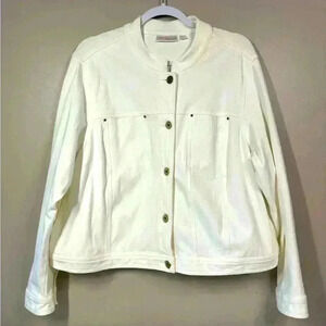 White Jean Jacket 1X Coastal Chic Nautical Vibes Gold Buttons Polished Everyday